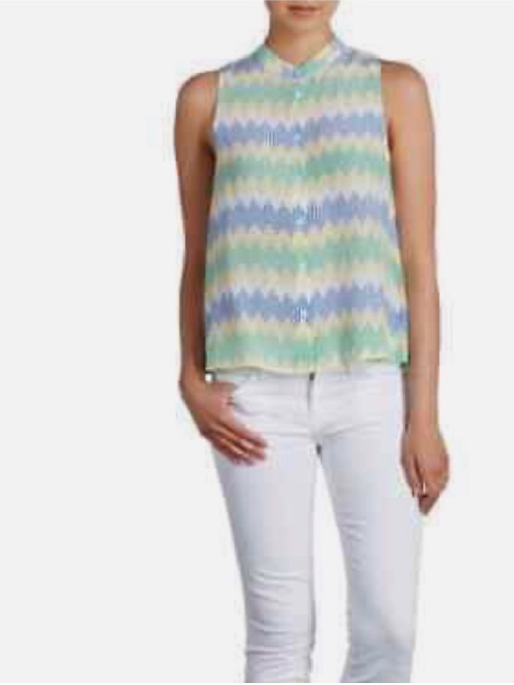 Equipment Mara blue yellow silk Sleeveless Button up Blouse EUC
